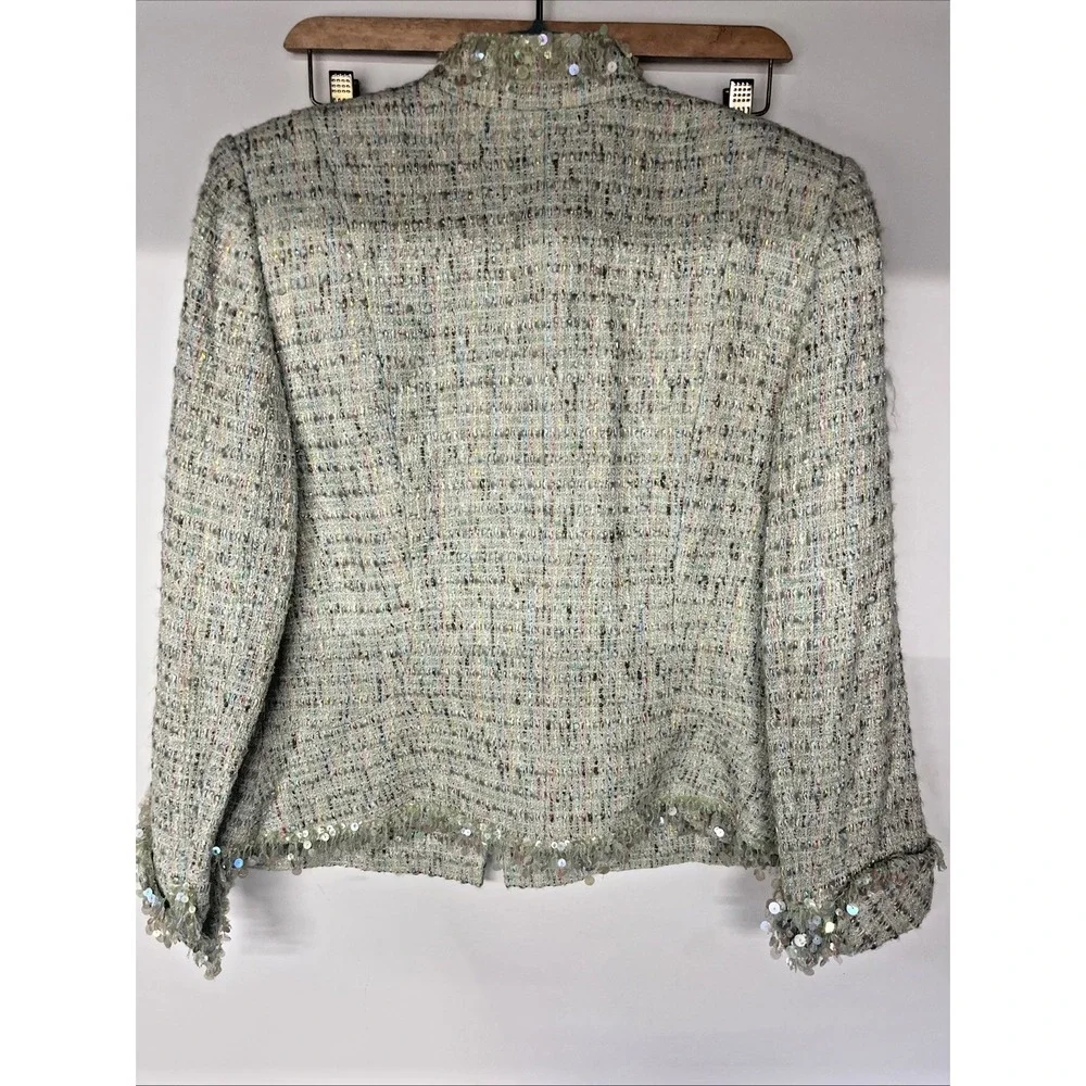 Tahari 2 Pc Boucle Tweed Skirt Suit Set Size 12 Sequin Trim Pastel Career - Picture 10 of 16